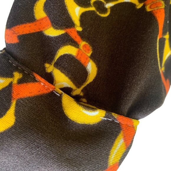 Vintage 70's Dark Brown, Yellow and Orange Equestrian Print Collared Button Up - Picture 9 of 12